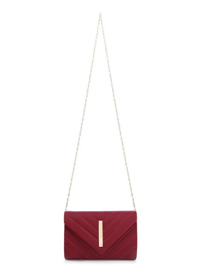 ZEVORA Women's Framed Foldover Clutch | Detachable Chain Sling Strap | Ladies Purse Wallet 05A Maroon (24X12 CM) - Image 4